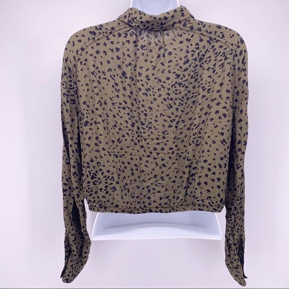 Free People Green and Black Leopard Print Collared Button Down Shirt Size XS - Picture 4 of 6